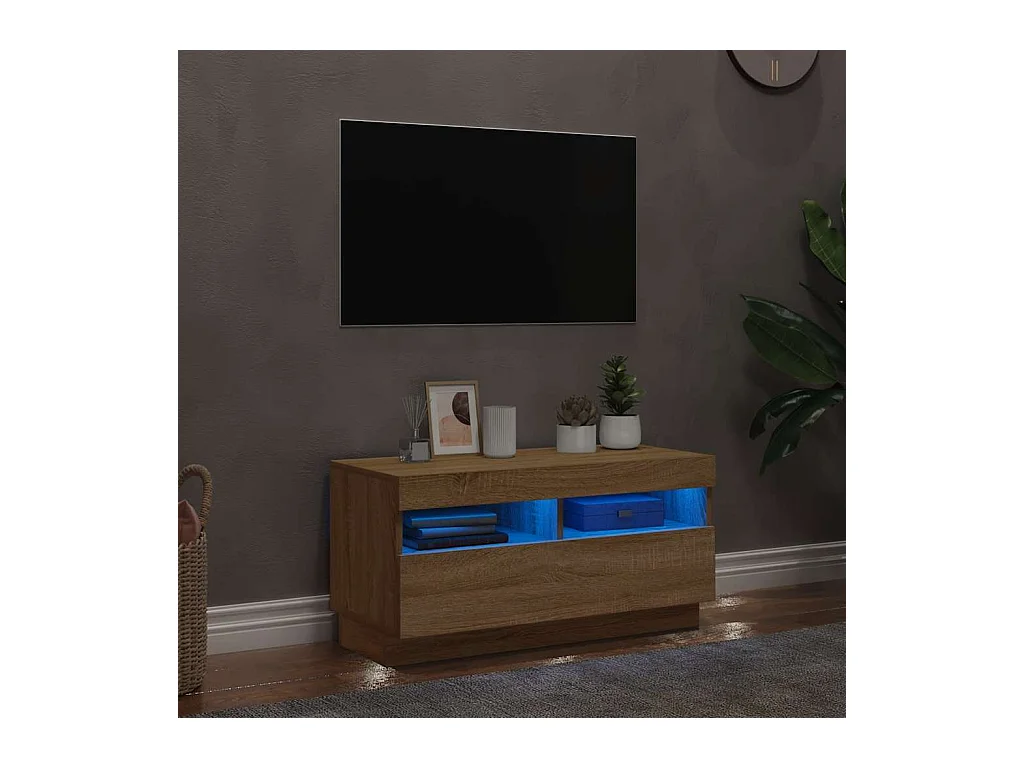Meuble TV | Banc TV | Armoire TV avec lumières LED chêne sonoma 80x35x40 cm