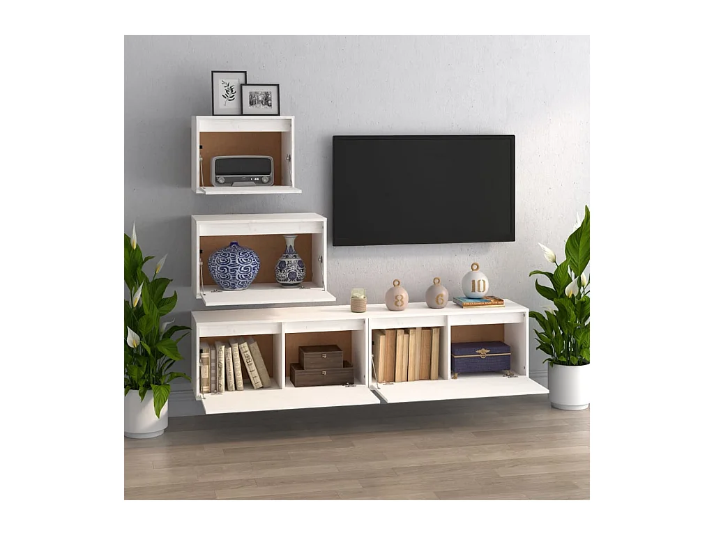 muebles para TV  | Gabinetes de TV |  Muebles de salón 4 piezas madera maciza de pino blanco