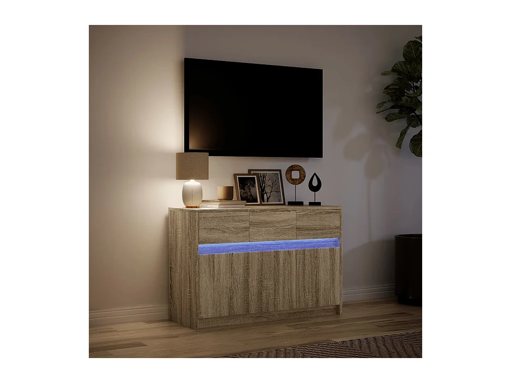 Tv-meubel | Tv-Bank | TV-kastmet LED 91x34x61 cm bewerkt hout sonoma eikenkleurig