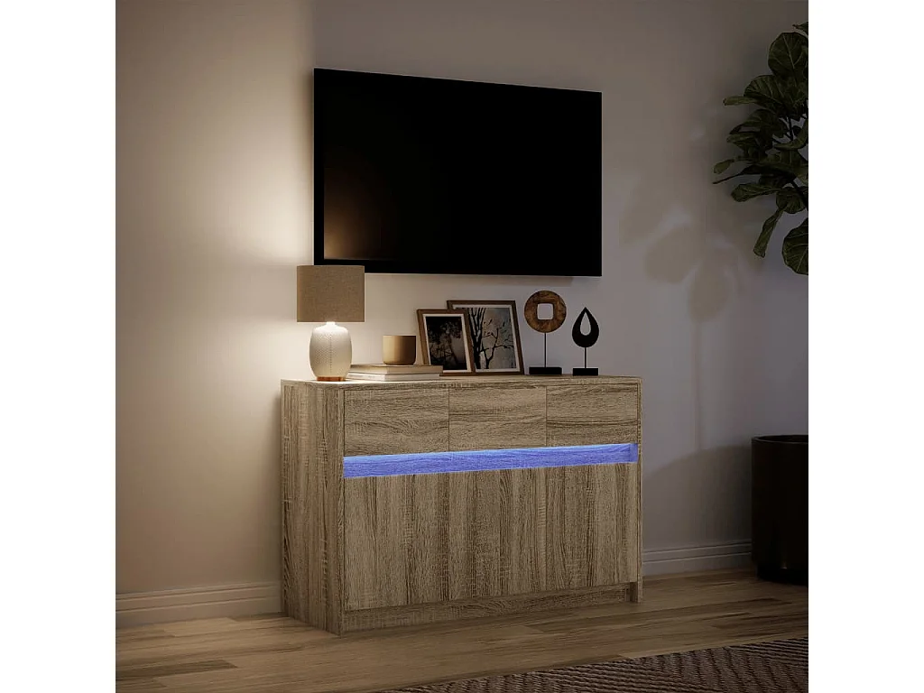 Tv-meubel | Tv-Bank | TV-kastmet LED 91x34x61 cm bewerkt hout sonoma eikenkleurig