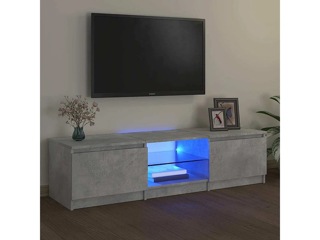 Meuble TV | Banc TV | Armoire TV avec lumières LED gris béton 140x40x36 cm