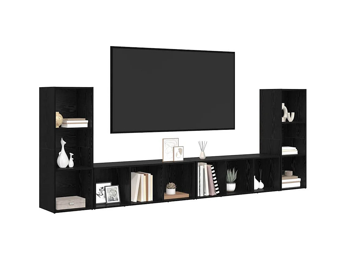 Gabinete de TV | Mueble de TV | Mueble de salón 4 pcs Roble negro 37 x 35 x 107.5 cm