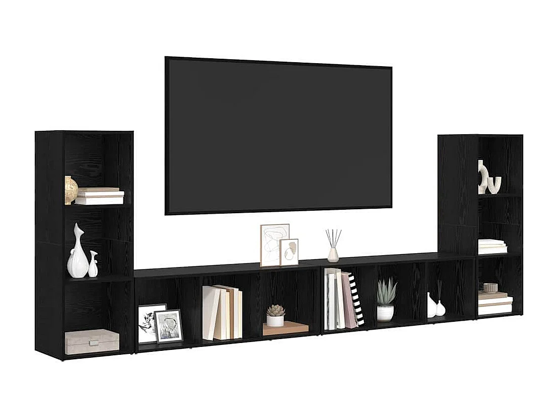 Gabinete de TV | Mueble de TV | Mueble de salón 4 pcs Roble negro 37 x 35 x 107.5 cm