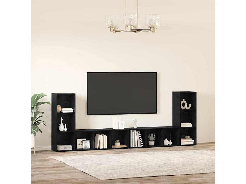 Gabinete de TV | Mueble de TV | Mueble de salón 4 pcs Roble negro 37 x 35 x 107.5 cm