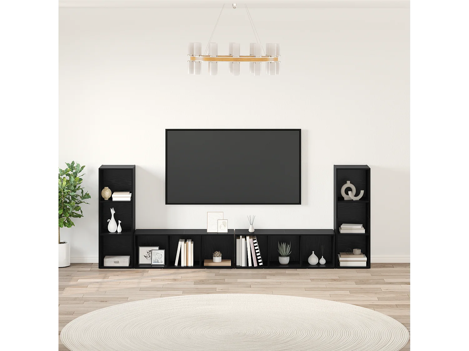 TV-kast | Tv-meubel | Tv-Bank 4 pcs Zwart eiken 37 x 35 x 107.5 cm Engineered hout