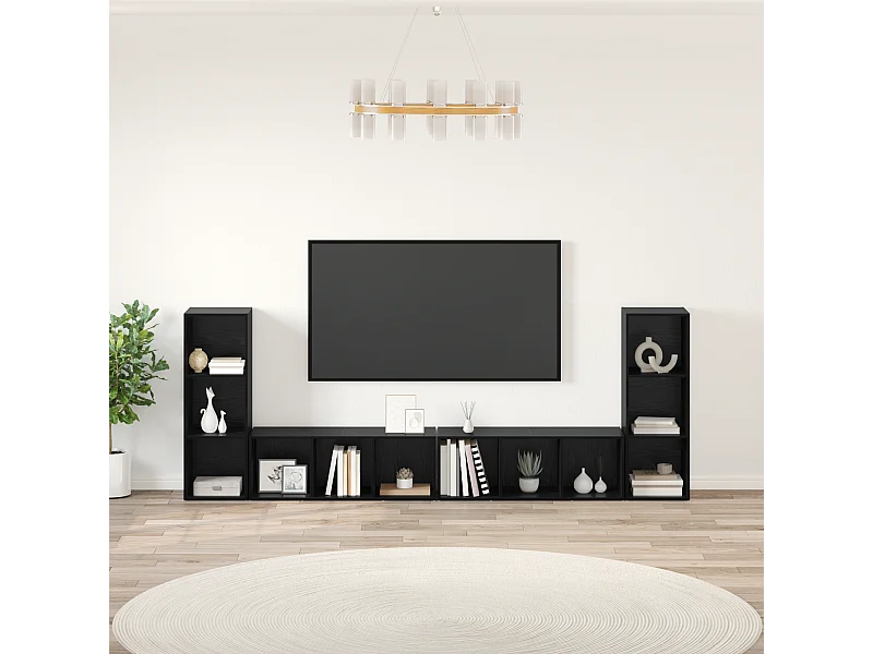 TV-kast | Tv-meubel | Tv-Bank 4 pcs Zwart eiken 37 x 35 x 107.5 cm Engineered hout