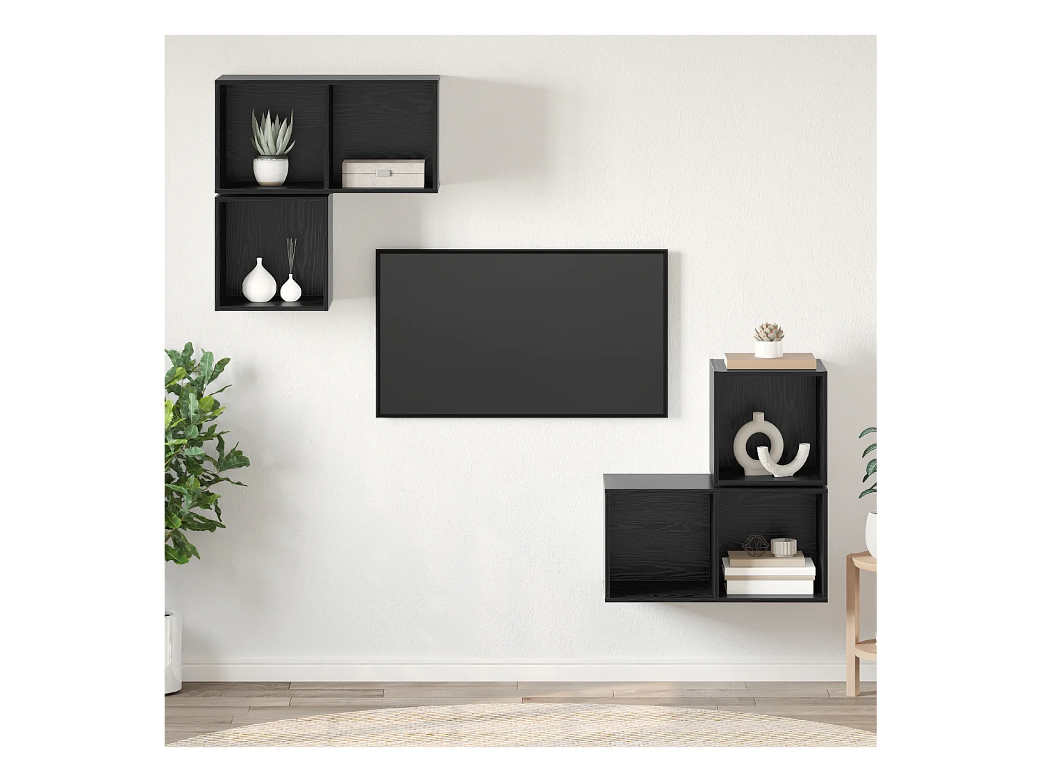 Conjunto de Mueble de TV | Mueble de salón 4 pcs Roble negro 37 x 37 x 72 cm