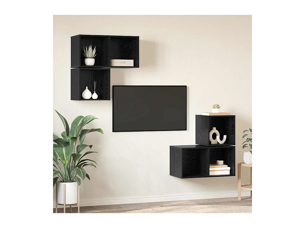 Conjunto de Mueble de TV | Mueble de salón 4 pcs Roble negro 37 x 37 x 72 cm