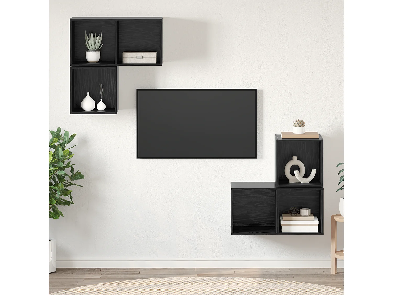 TV-kast | Tv-meubel | Tv-Bank set 4 pcs Zwart eiken 37 x 37 x 72 cm Bewerkt hout