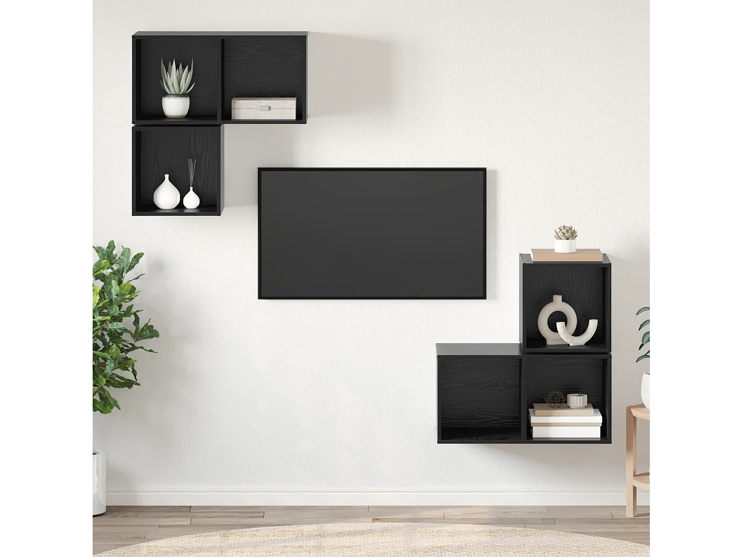 TV-kast | Tv-meubel | Tv-Bank set 4 pcs Zwart eiken 37 x 37 x 72 cm Bewerkt hout