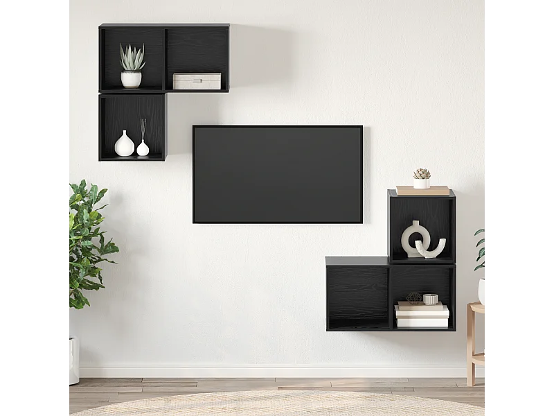 TV-kast | Tv-meubel | Tv-Bank set 4 pcs Zwart eiken 37 x 37 x 72 cm Bewerkt hout