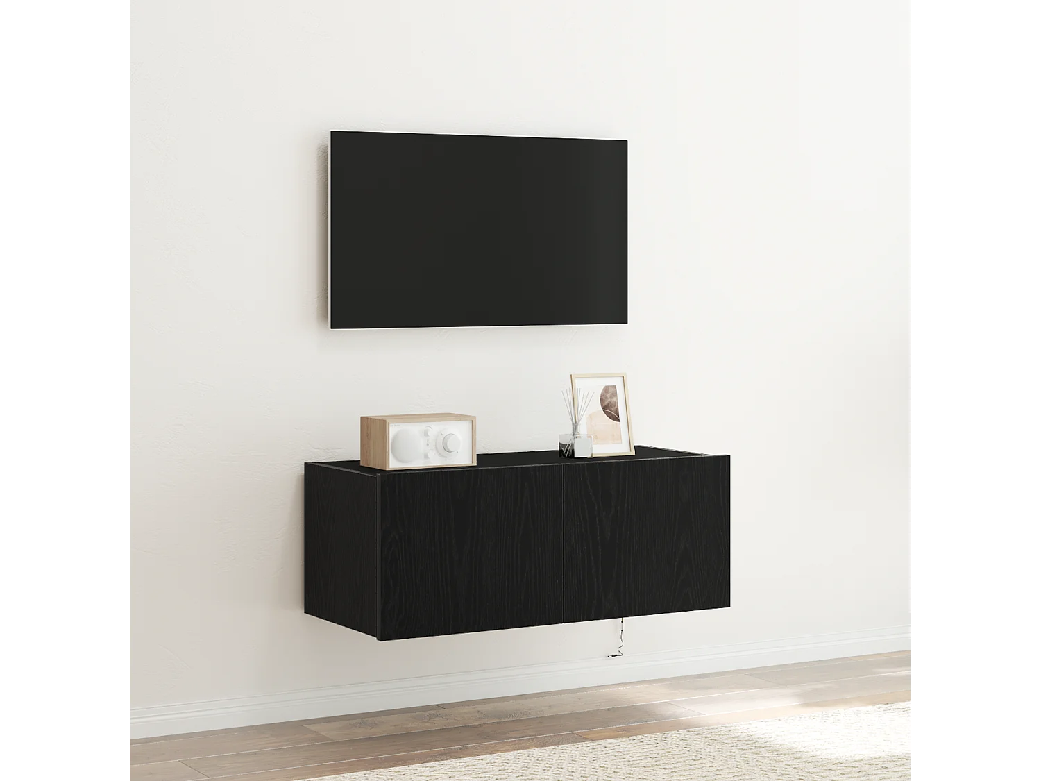 Tv-wandmeubel | TV-kast | Tv-Bank met LED-verlichting 80x35x31 cm zwart eikenkleur