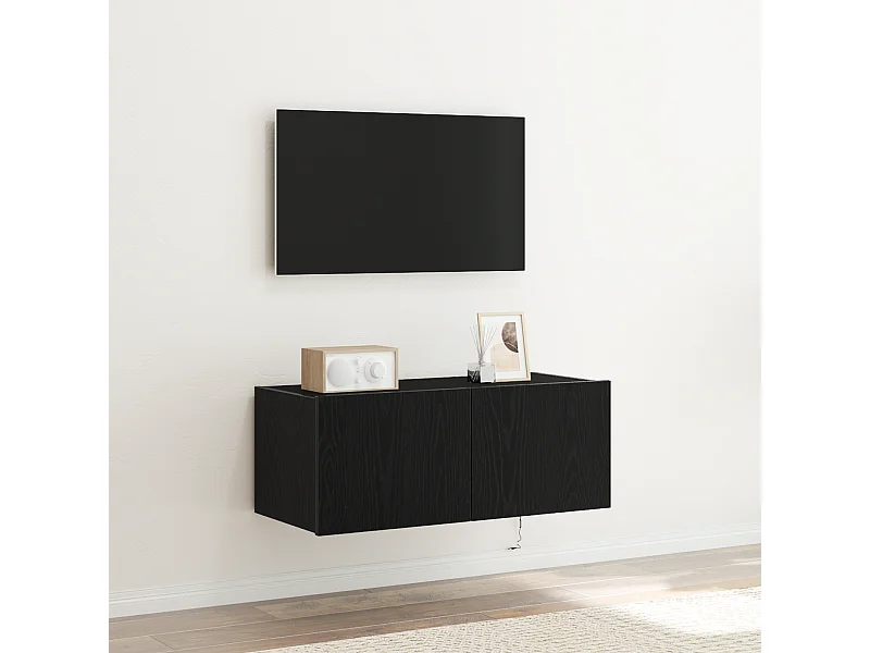 Tv-wandmeubel | TV-kast | Tv-Bank met LED-verlichting 80x35x31 cm zwart eikenkleur