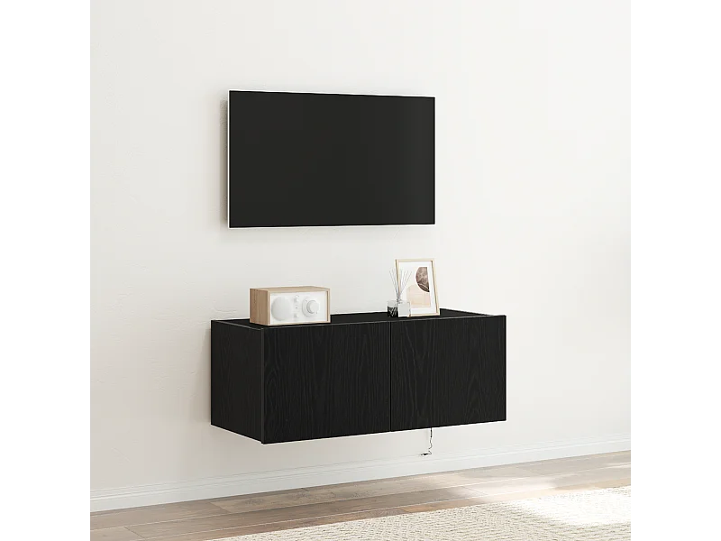 Tv-wandmeubel | TV-kast | Tv-Bank met LED-verlichting 80x35x31 cm zwart eikenkleur