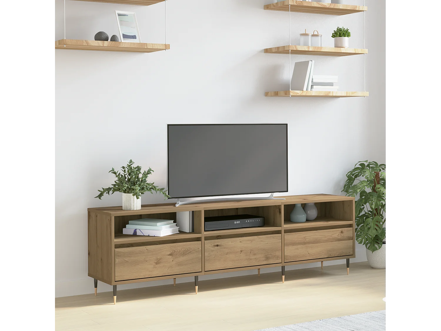 Tv-meubel | Tv-Bank | TV-kast150x30x44,5 cm bewerkt hout artisanaal eiken
