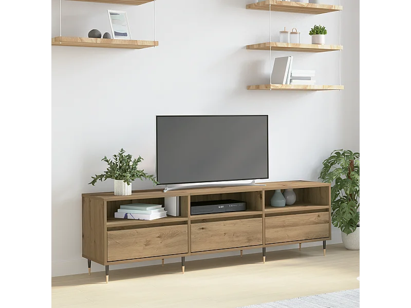 Tv-meubel | Tv-Bank | TV-kast150x30x44,5 cm bewerkt hout artisanaal eiken