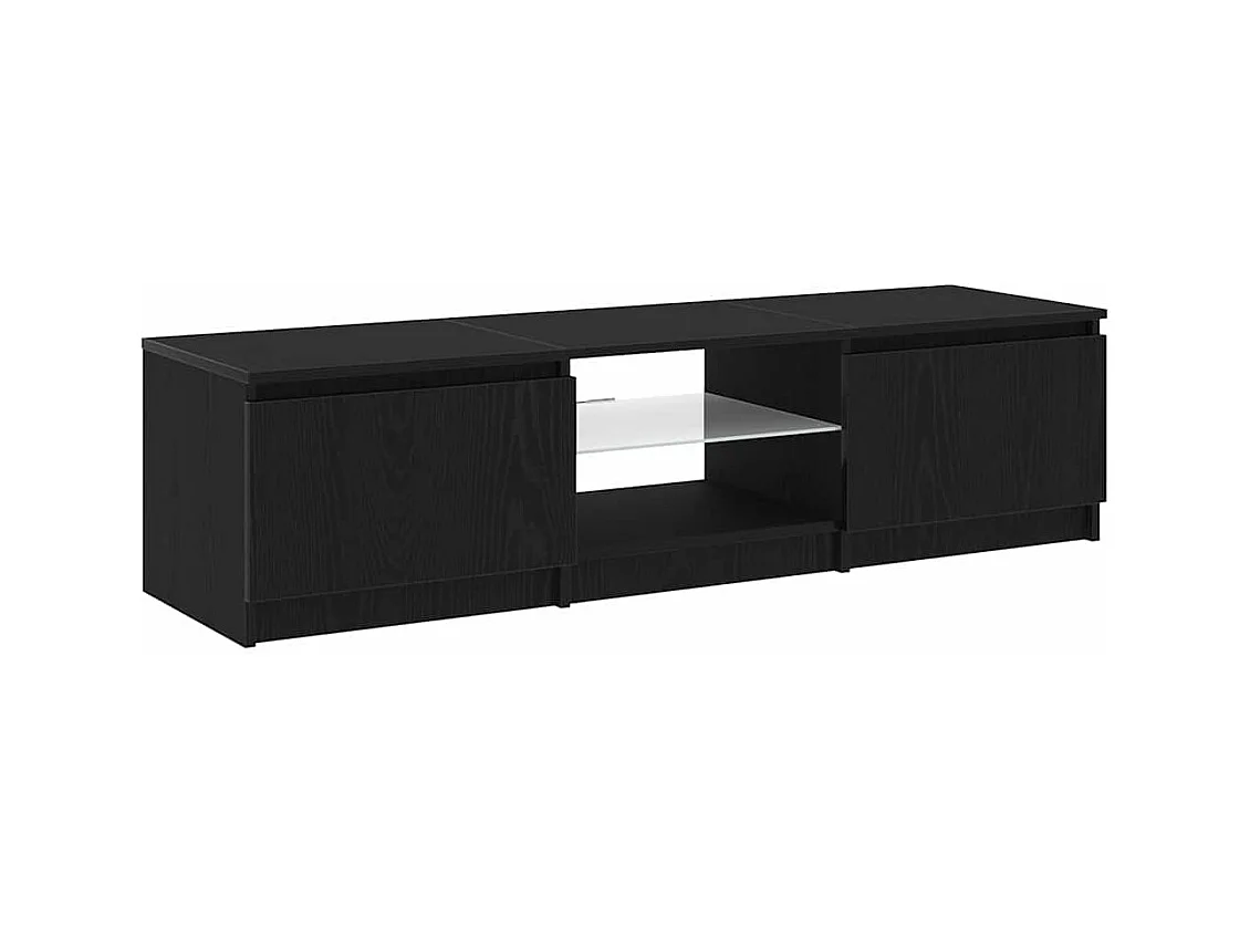 Tv-meubel | Tv-Bank | TV-kastmet LED-verlichting - Zwart eiken - 140x40x35,5 cm - Bewerkt hout