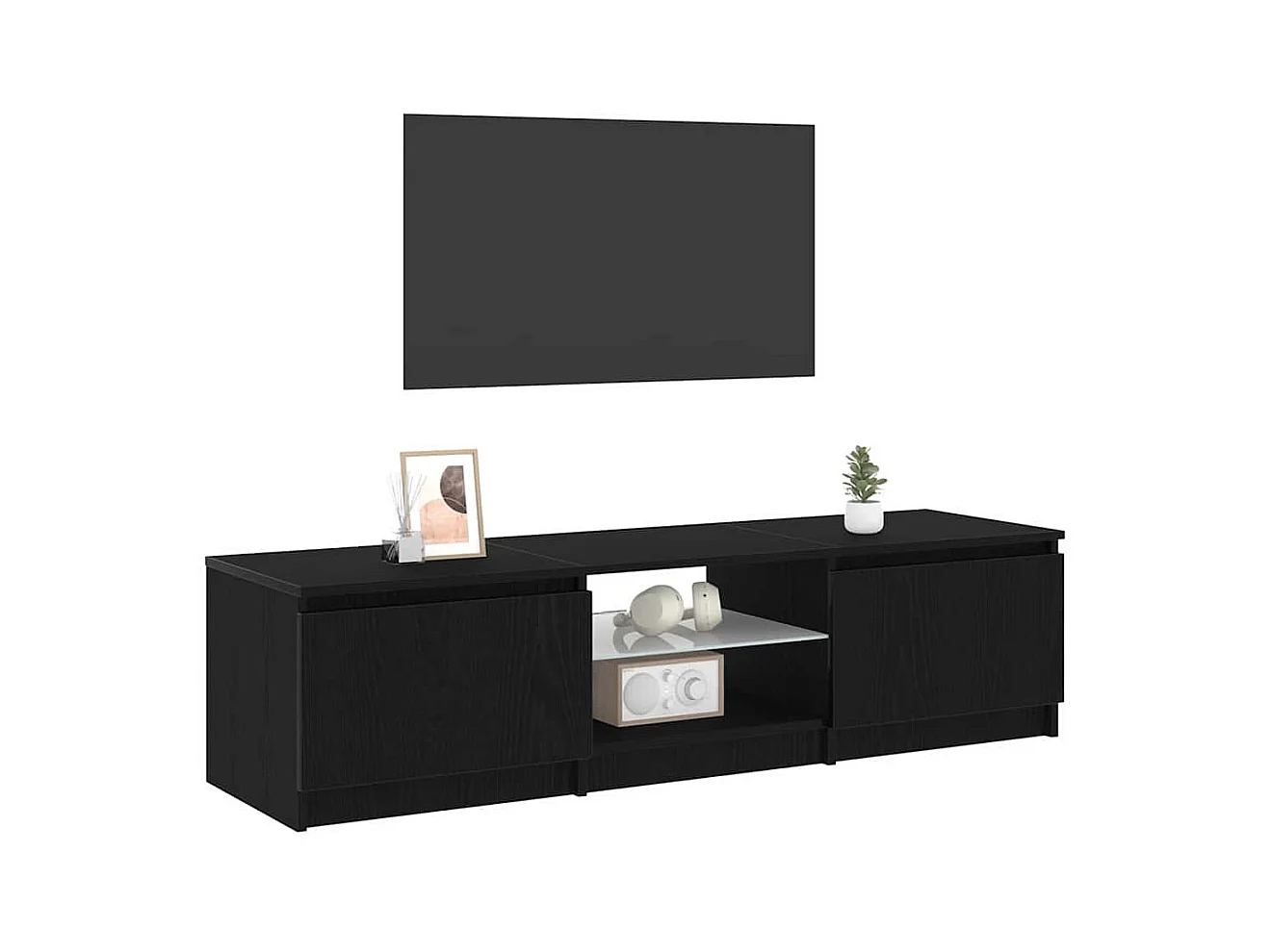 Tv-meubel | Tv-Bank | TV-kastmet LED-verlichting - Zwart eiken - 140x40x35,5 cm - Bewerkt hout