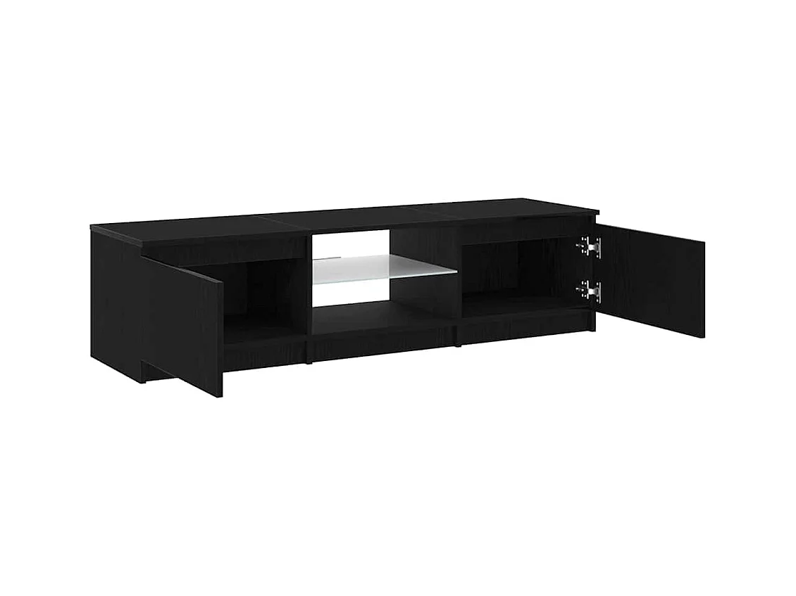 Tv-meubel | Tv-Bank | TV-kastmet LED-verlichting - Zwart eiken - 140x40x35,5 cm - Bewerkt hout