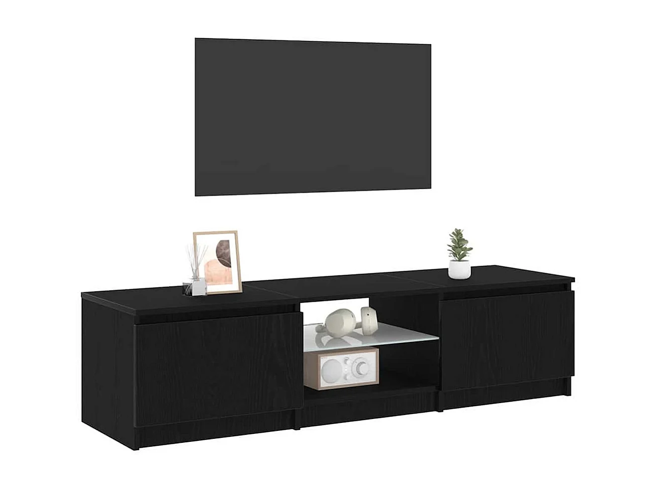 Tv-meubel | Tv-Bank | TV-kastmet LED-verlichting - Zwart eiken - 140x40x35,5 cm - Bewerkt hout