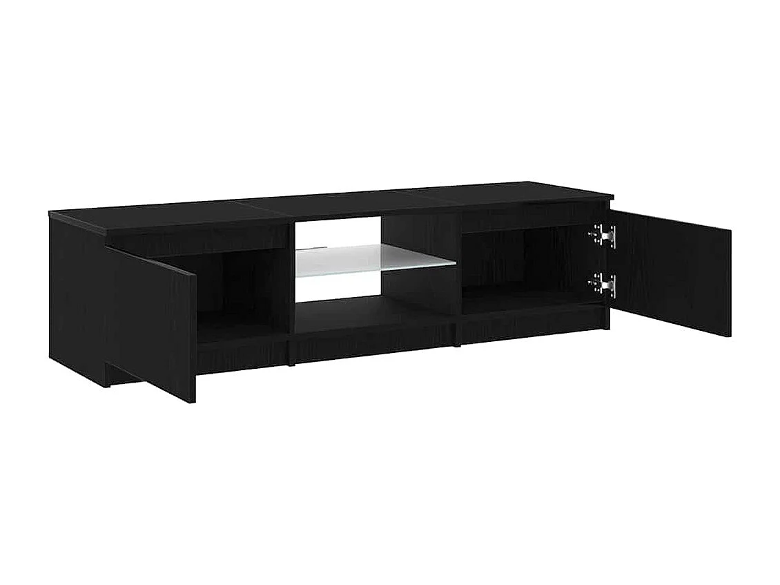 Tv-meubel | Tv-Bank | TV-kastmet LED-verlichting - Zwart eiken - 140x40x35,5 cm - Bewerkt hout