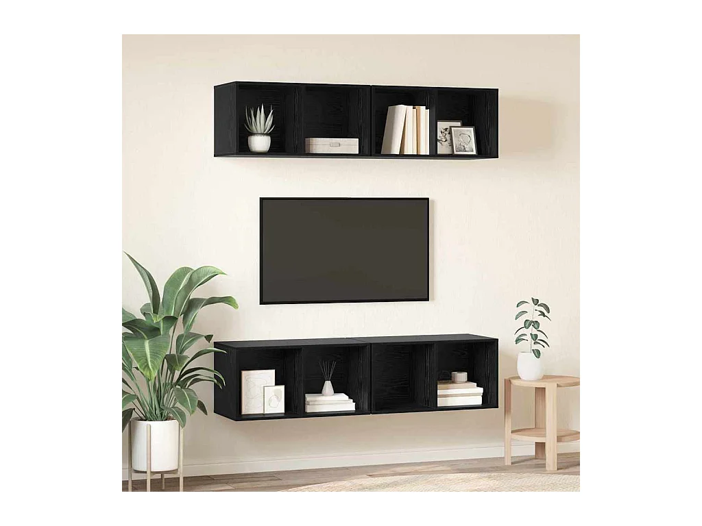 Mueble de TV | Mueble de salón de Pared 4 pcs Roble negro 37 x 37 x 72 cm