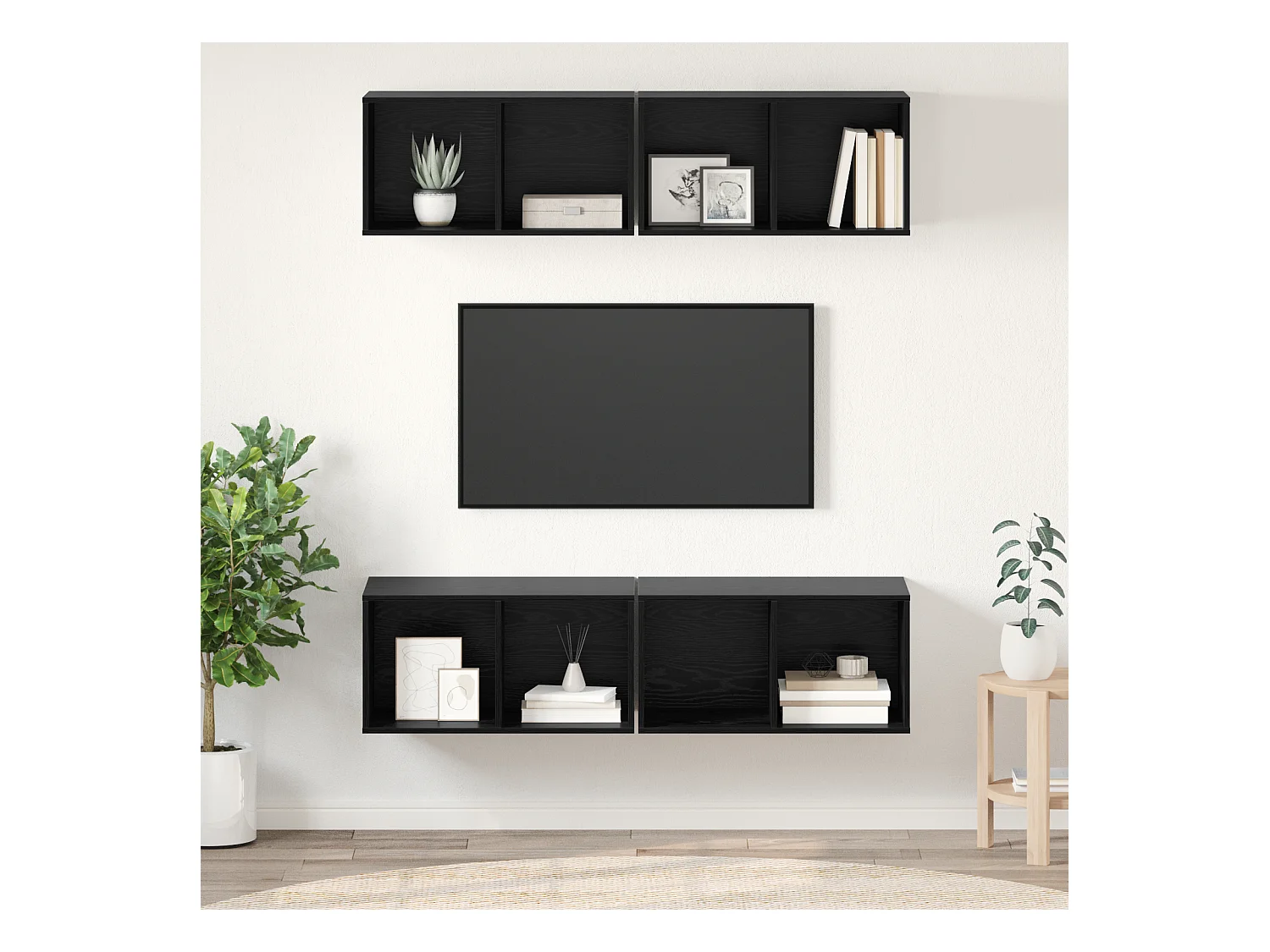Meuble TV | Banc TV | Armoire TV mural avec étagère avec stockage 4 pcs Chêne noir 37 x 37 x 72 cm