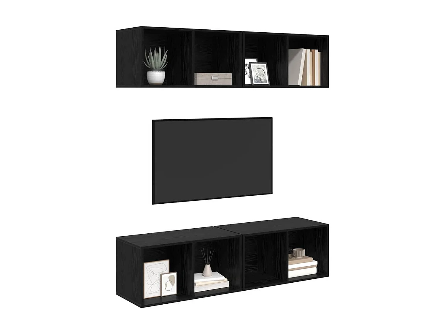 Wand TV kast | Tv-meubel | Tv-Bank 4 pcs Zwart eiken 37 x 37 x 72 cm Bewerkt hout
