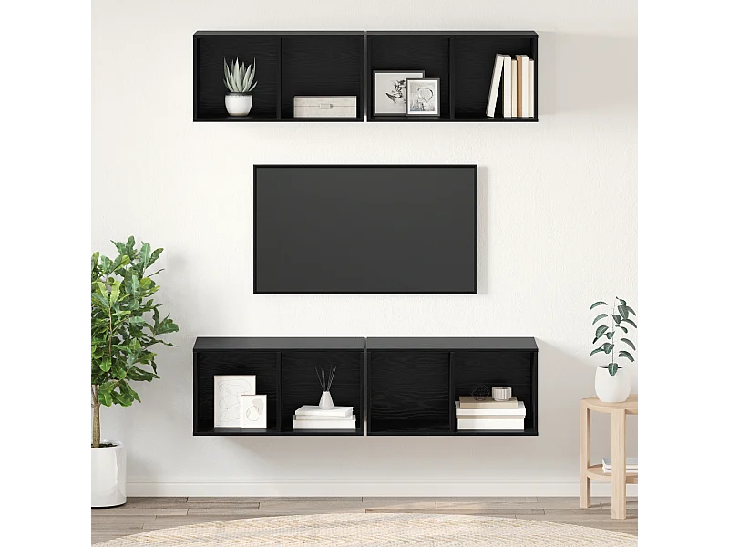 Wand TV kast | Tv-meubel | Tv-Bank 4 pcs Zwart eiken 37 x 37 x 72 cm Bewerkt hout