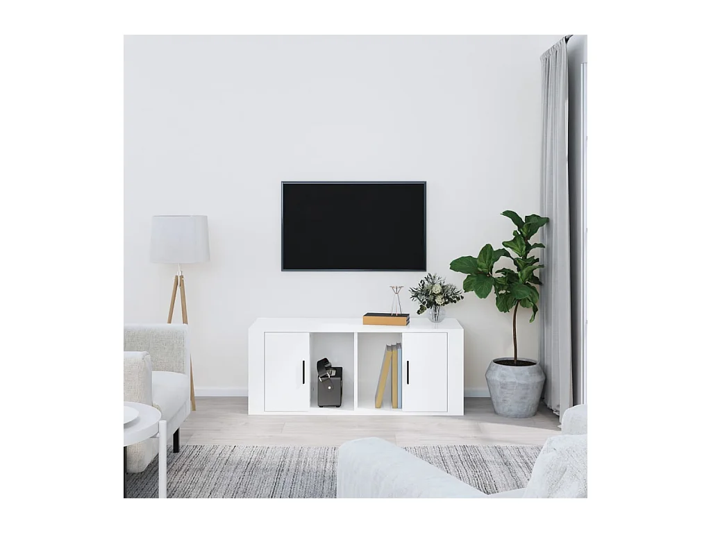 Mueble de TV | Mueble de salón madera contrachapada blanco brillo 100x35x40 cm