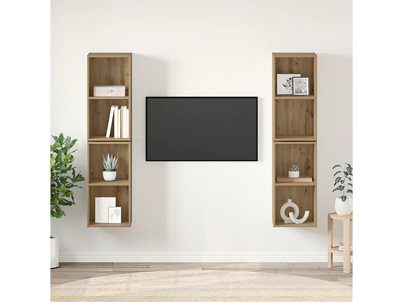 Wand TV kast | Tv-meubel | Tv-Bank met plank 4 pcs Ambachtelijk eiken 37 x 37 x 72 cm
