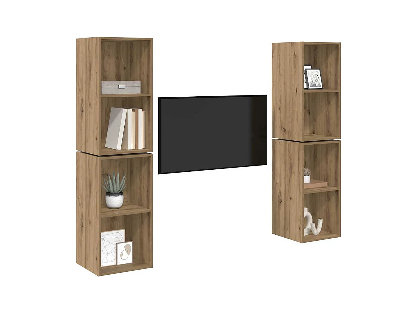 Wand TV kast | Tv-meubel | Tv-Bank met plank 4 pcs Ambachtelijk eiken 37 x 37 x 72 cm