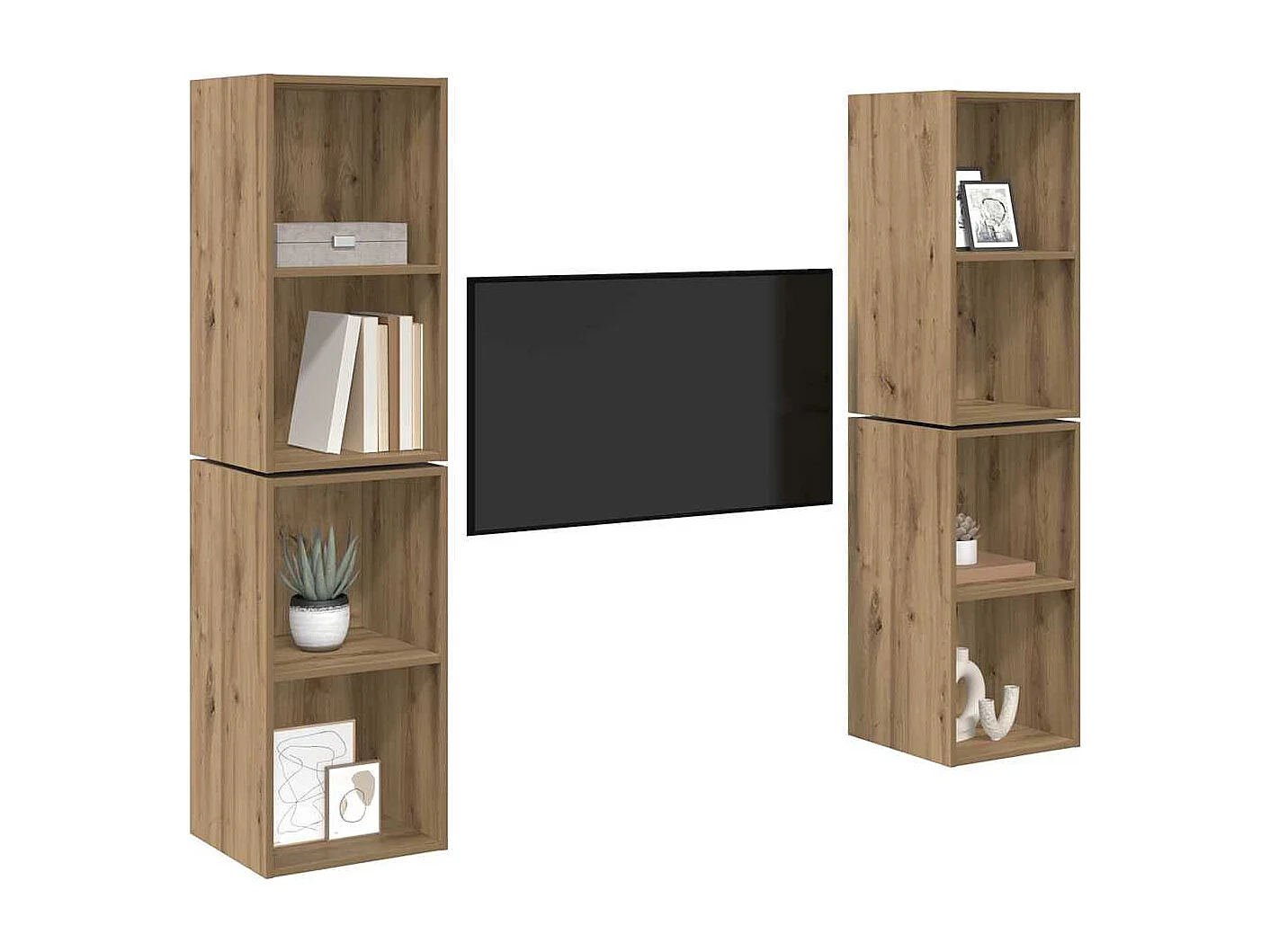 Wand TV kast | Tv-meubel | Tv-Bank met plank 4 pcs Ambachtelijk eiken 37 x 37 x 72 cm