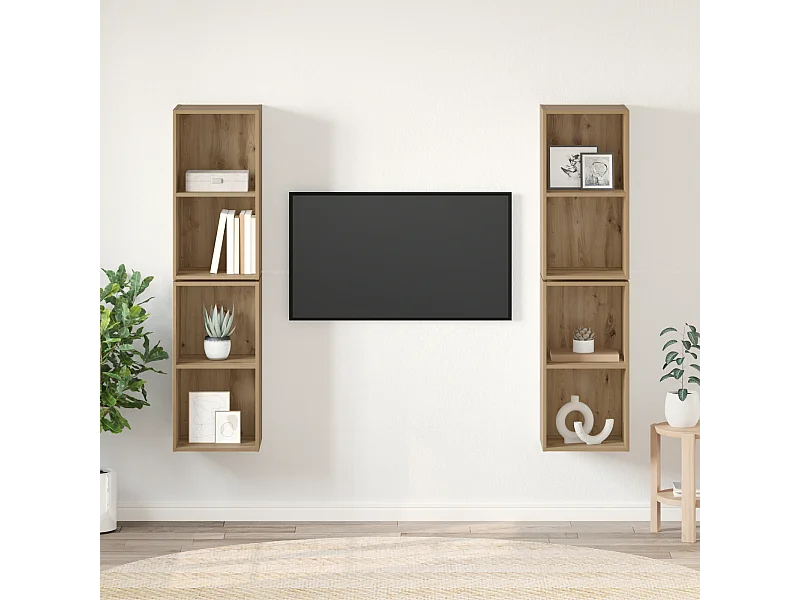 Wand TV kast | Tv-meubel | Tv-Bank met plank 4 pcs Ambachtelijk eiken 37 x 37 x 72 cm