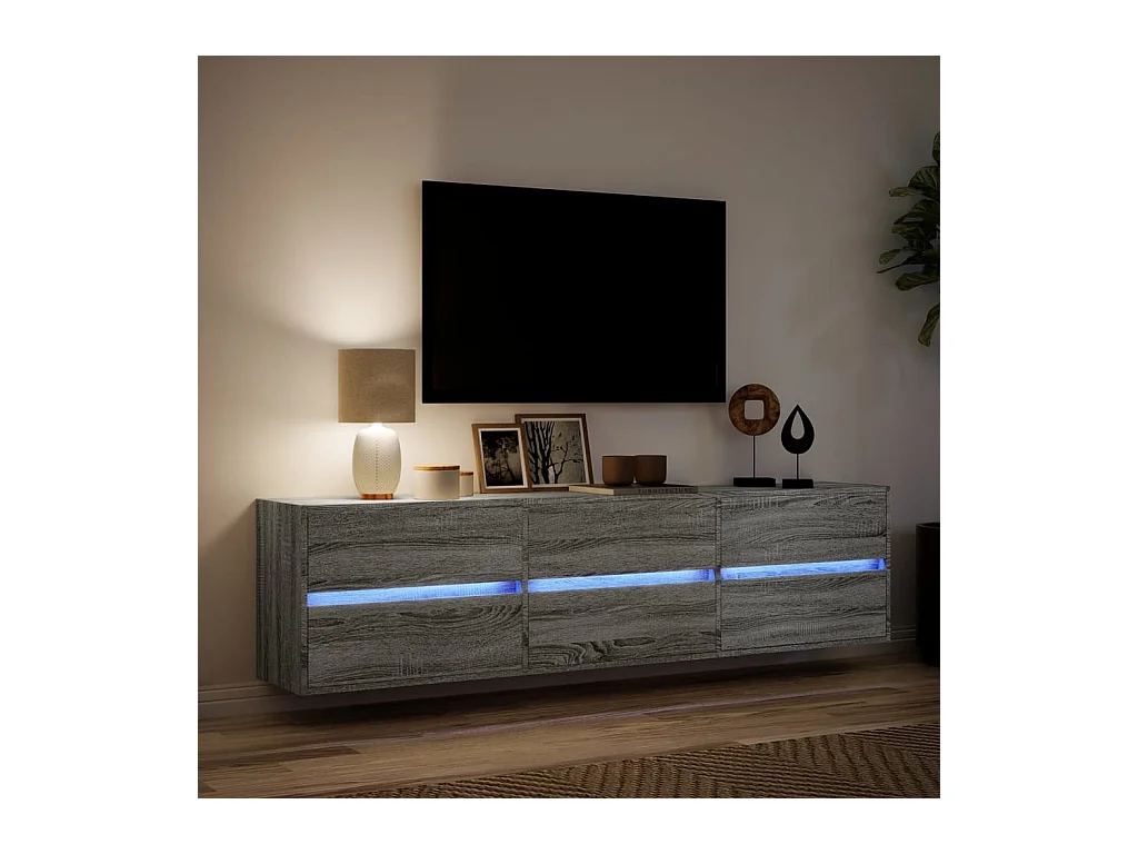 Tv-wandmeubel | TV-kast | Tv-Bank met LED-verlichting 180x31x45 cm grijs sonoma