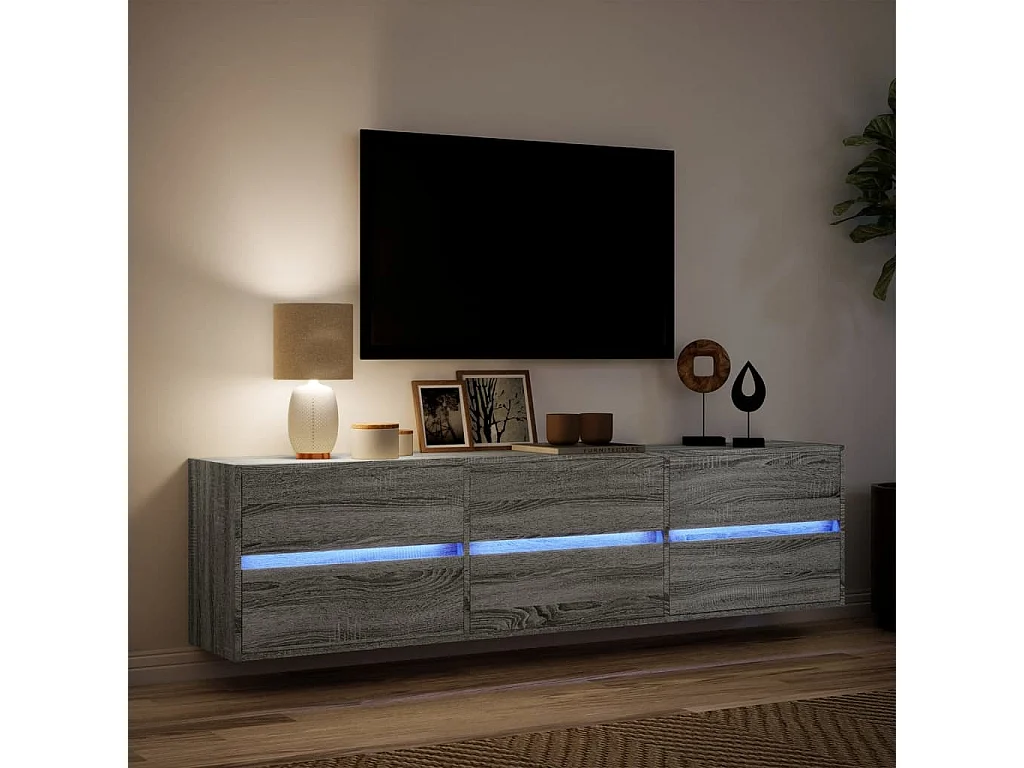 Tv-wandmeubel | TV-kast | Tv-Bank met LED-verlichting 180x31x45 cm grijs sonoma