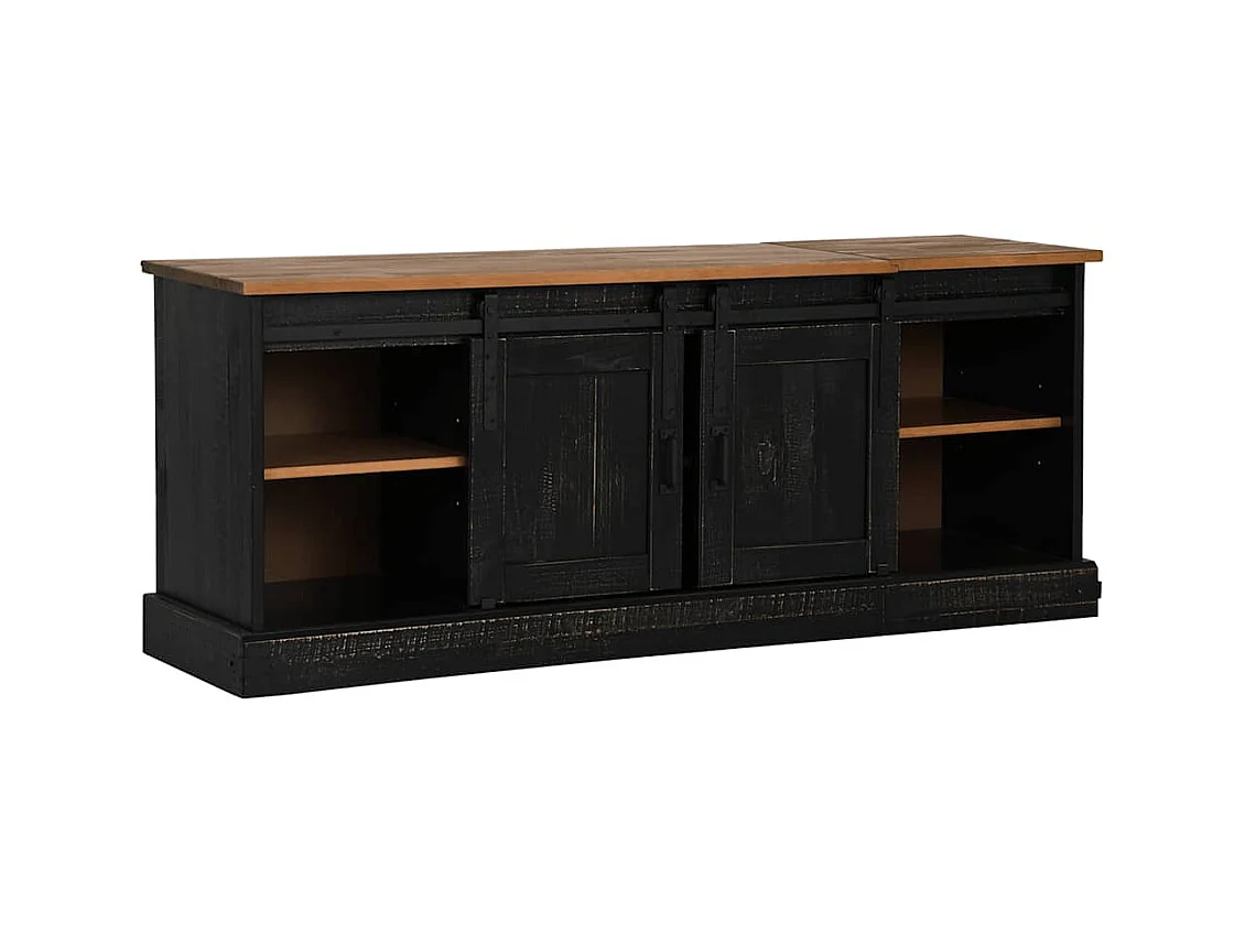 Tv-meubel | Tv-Bank | TV-kastHALDEN 2 schuifdeuren 150x40x60 cm massief hout zwart