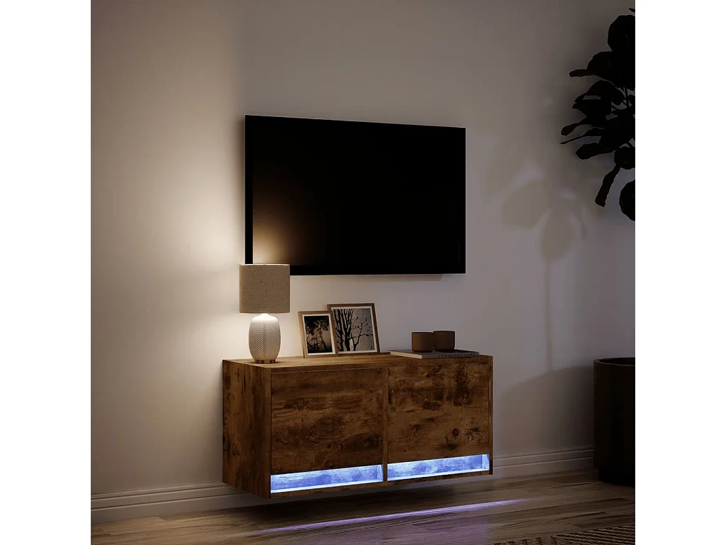 Tv-wandmeubel | TV-kast | Tv-Bank met LED-verlichting 80x31x35 cm gerookt eiken