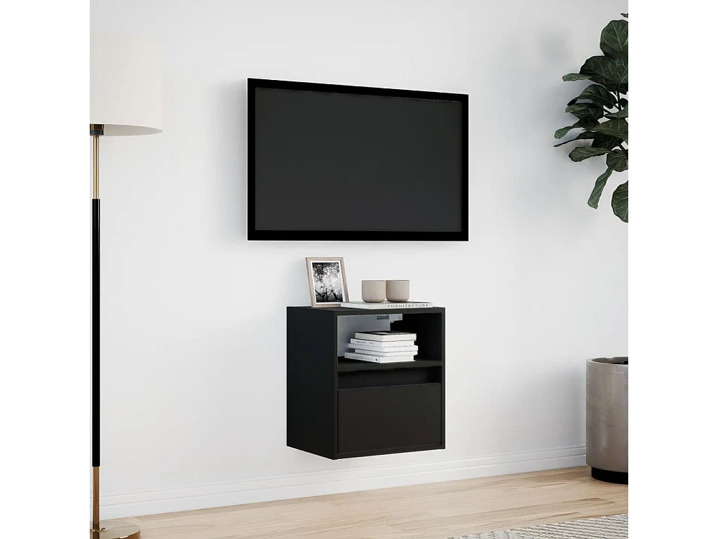 Mueble de TV | Mueble de salón de pared con luces LED negro 41x31x45 cm