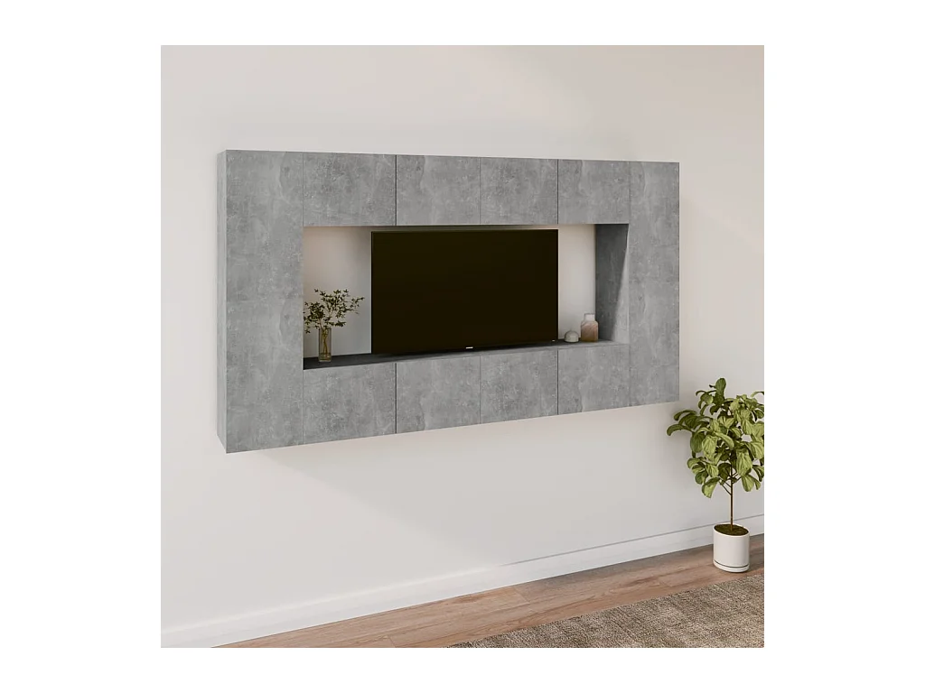 Set de muebles de TV | Gabinetes de TV |  Muebles de salón 8 pzas madera contrachapada gris hormigón