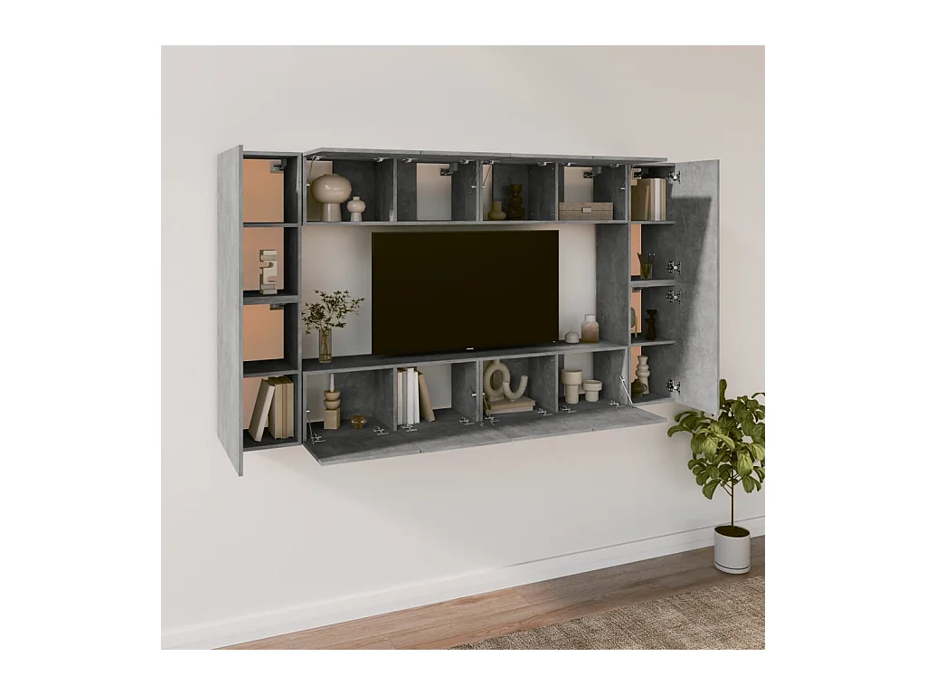 Set de muebles de TV | Gabinetes de TV |  Muebles de salón 8 pzas madera contrachapada gris hormigón