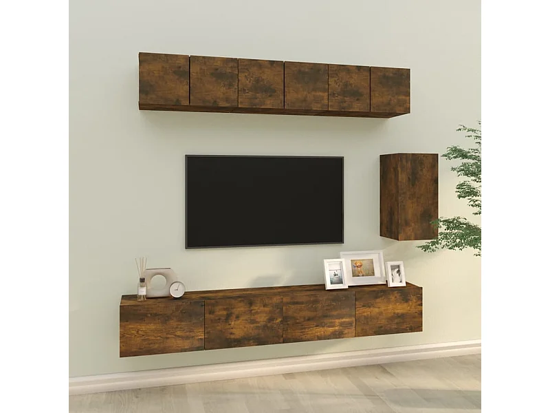 Set di Mobili Porta TV | Armadietti TV 6 pz Rovere Fumo in Legno Multistrato