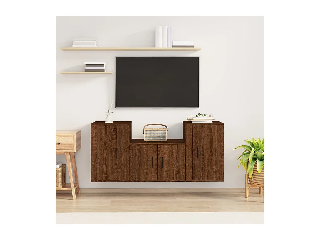 Set de muebles para TV  | Gabinetes de TV |  Muebles de salón 3 pzas madera contrachapada roble marrón