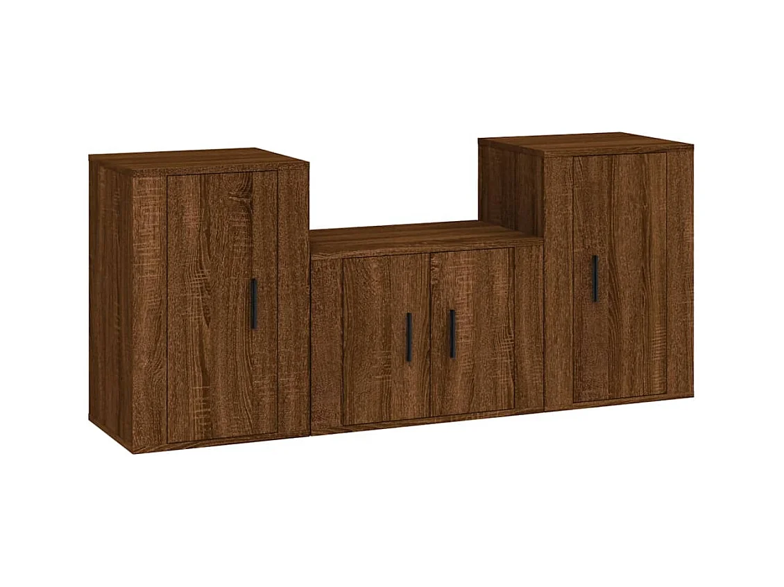 Set de muebles para TV  | Gabinetes de TV |  Muebles de salón 3 pzas madera contrachapada roble marrón