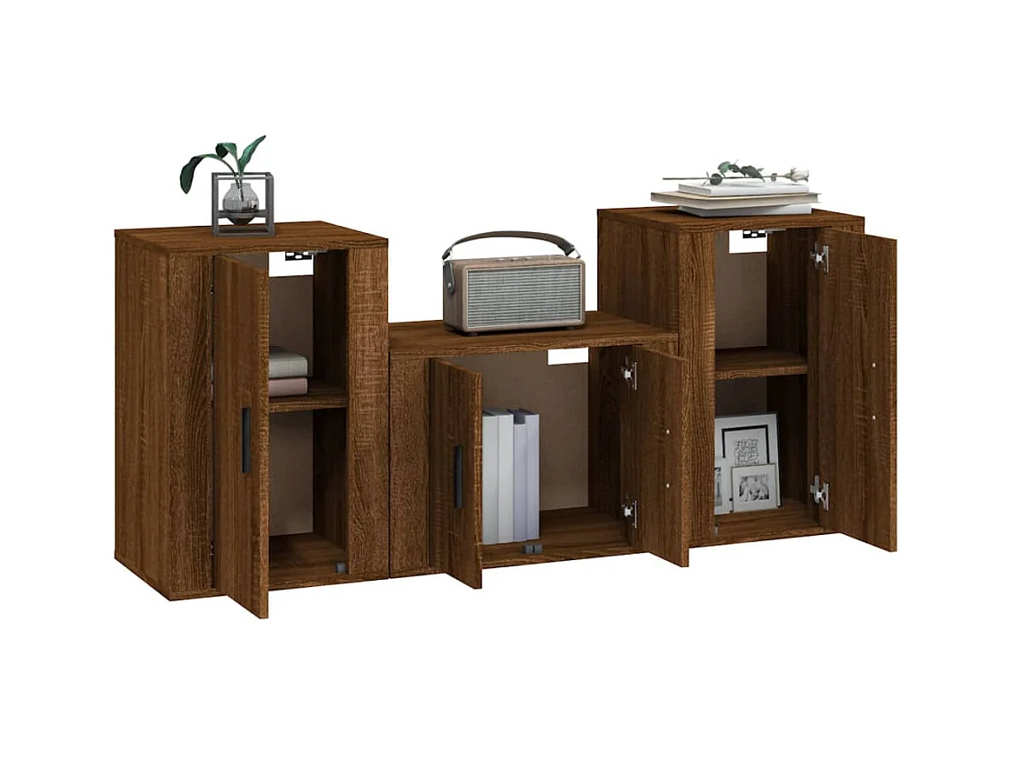 Set de muebles para TV  | Gabinetes de TV |  Muebles de salón 3 pzas madera contrachapada roble marrón