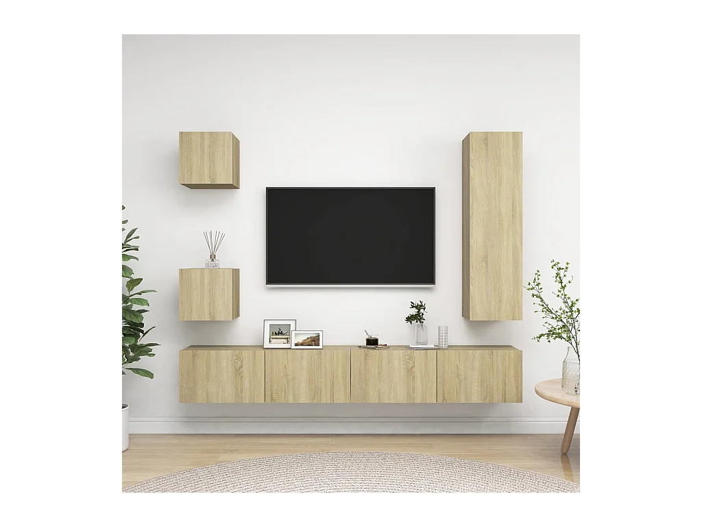 Juego de muebles de salón | Gabinetes de TV |  Muebles de TV 5 piezas roble Sonoma