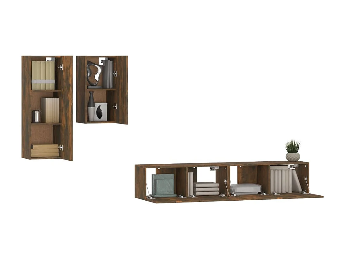 Set de muebles de TV | Gabinetes de TV |  Muebles de salón 4 pzas madera contrachapada roble ahumado