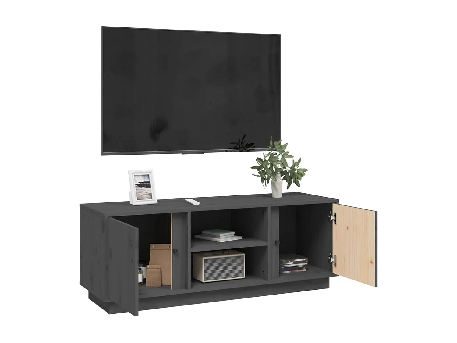 Mueble de TV | Mueble de salón madera maciza de pino gris 110x35x40,5 cm