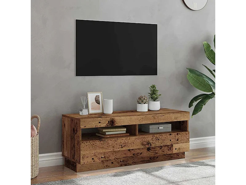 Tv-meubel | Tv-Bank | TV-kastmet LED 100x35x40 cm bewerkt hout oud hout