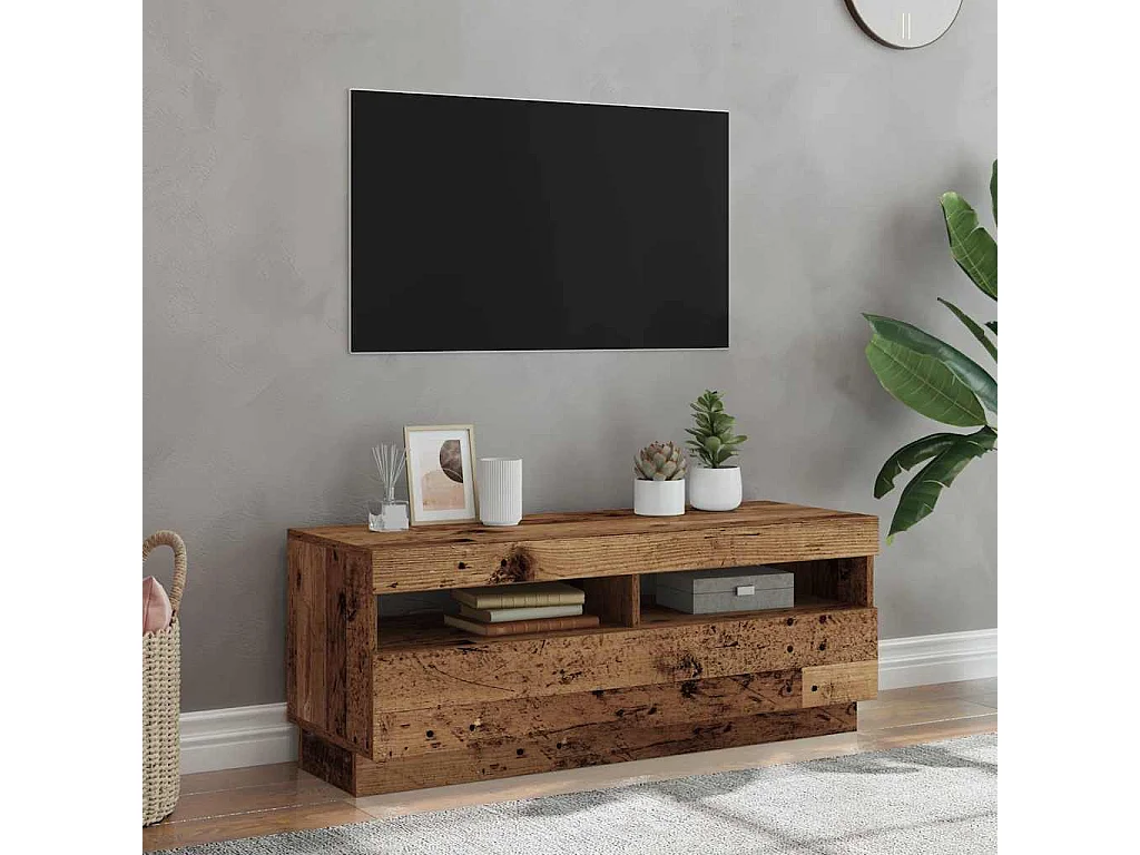 Tv-meubel | Tv-Bank | TV-kastmet LED 100x35x40 cm bewerkt hout oud hout